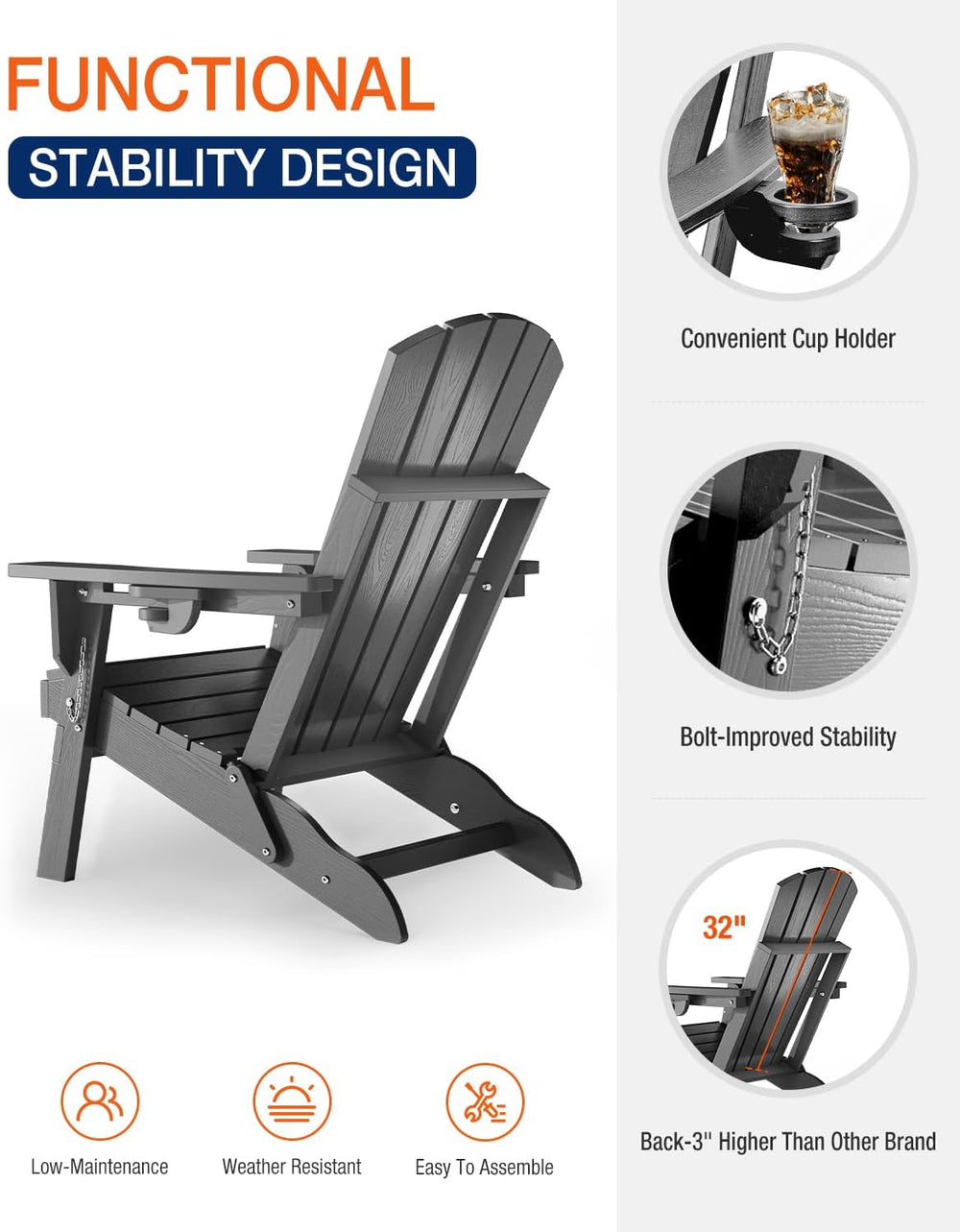Adirondack Chair with Cup Holder: Folding Adirondack Chairs Plastic HDPE Mate...