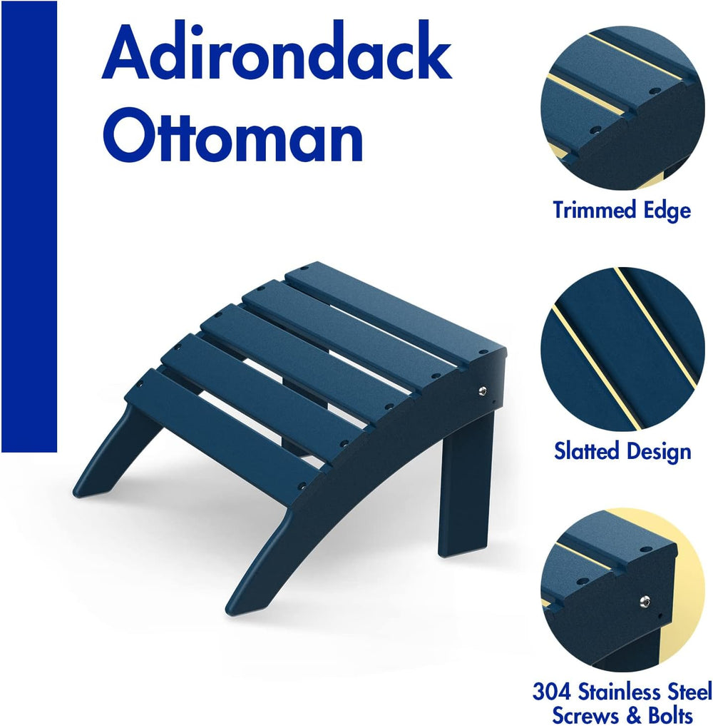 BRIOPAWS Folding Adirondack Ottoman, 19.7W x 18.5L x 13H Inch, HDPE All Weath...