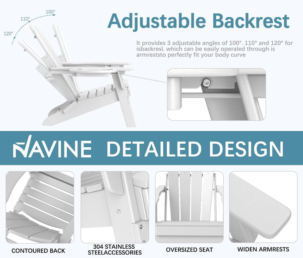 NAVINE Adjustable Adirondack Chairs Set of 2 with Cup Holders, White