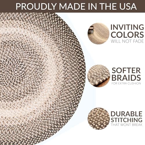 Super Area Rugs Braided Rug Round 8ft Farmhouse Kitchen Rug - Ridgewood Braid...