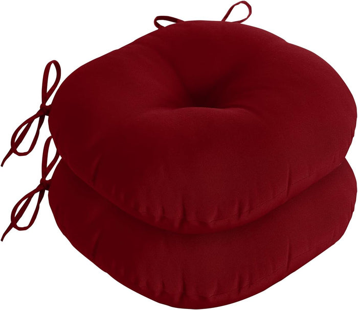 downluxe Bistro Chair Cushions for Patio Furniture, Water-Resistant Round Outdoor Chair Cushions Set of 2 with Non-Slip Ties, 15" x 15", Burgundy