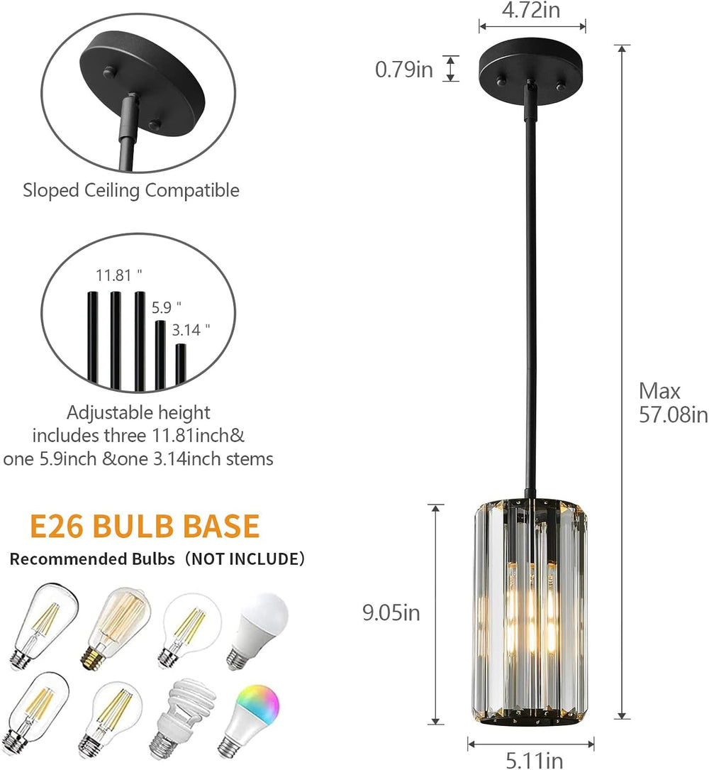 Black Pendant Lighting Modern Pendant Light Mini Crystal Chandeliers Adjustab...