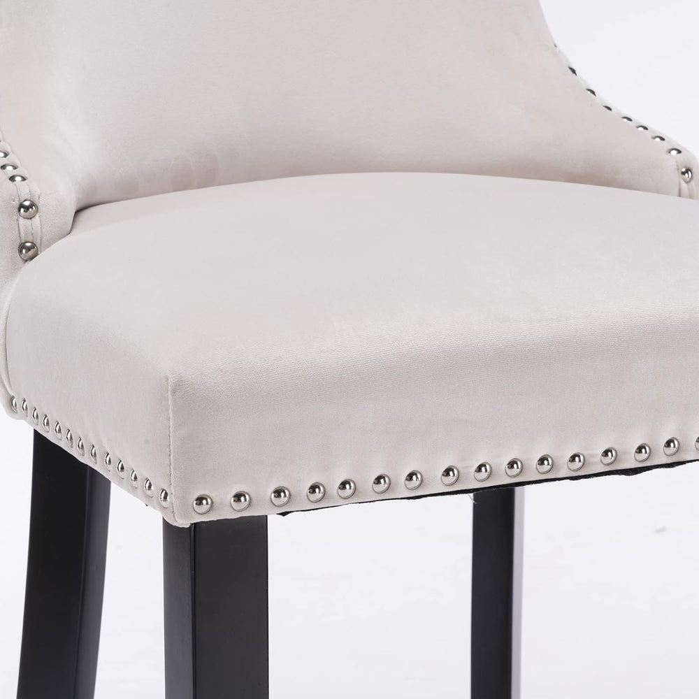 Bar Chairs Set of 2, Velvet Upholstered Bar Stools with Button Tufted Back De...