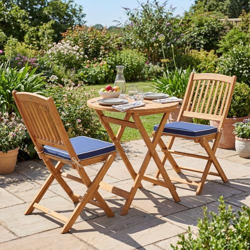 GIANTEX 3 Pieces Acacia Wood Bistro Set, Outdoor Folding Table & Chairs