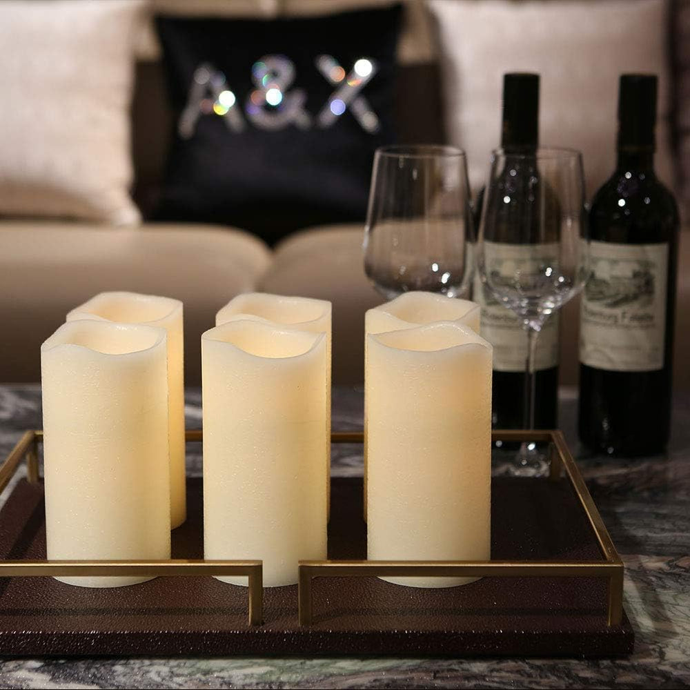 H-BLOSSOM Flickering Flameless Candles Battery Operated Real Wax Pillar Candl...