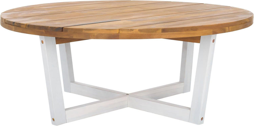 SAFAVIEH Outdoor Leo Wood Coffee Table, 39.4" Natural/White PAT7320A