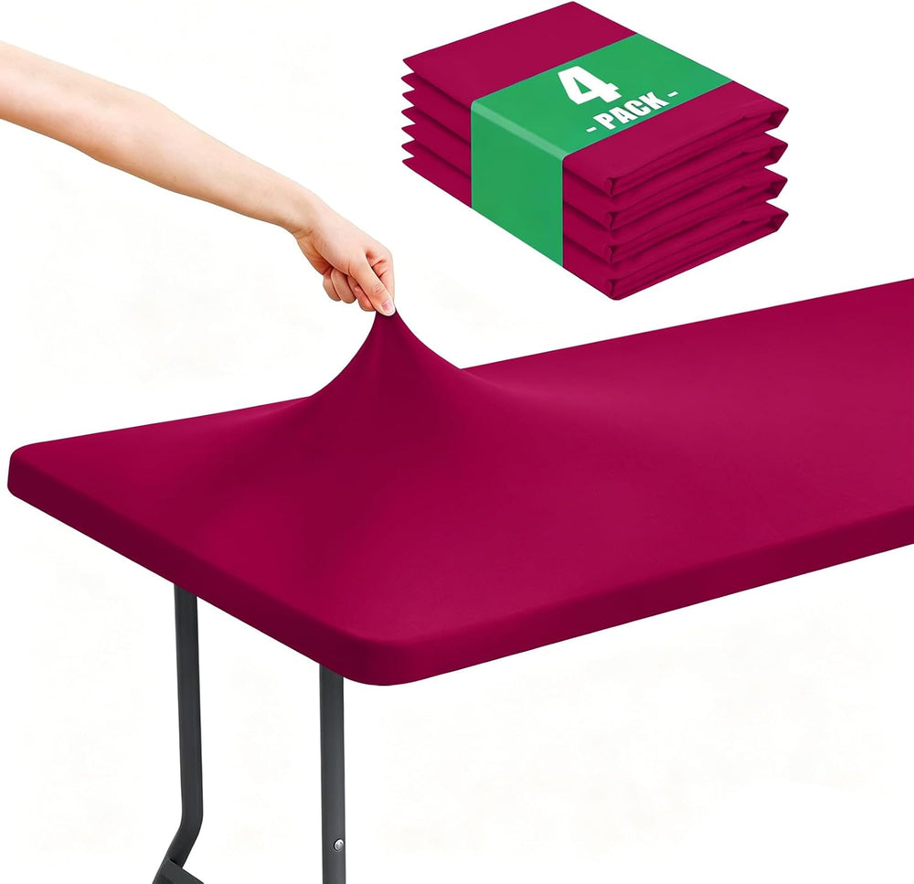 Moosfor 4 Pack Rectangle Spandex Fitted Table Cloth, 6FT Elastic Tablecloth