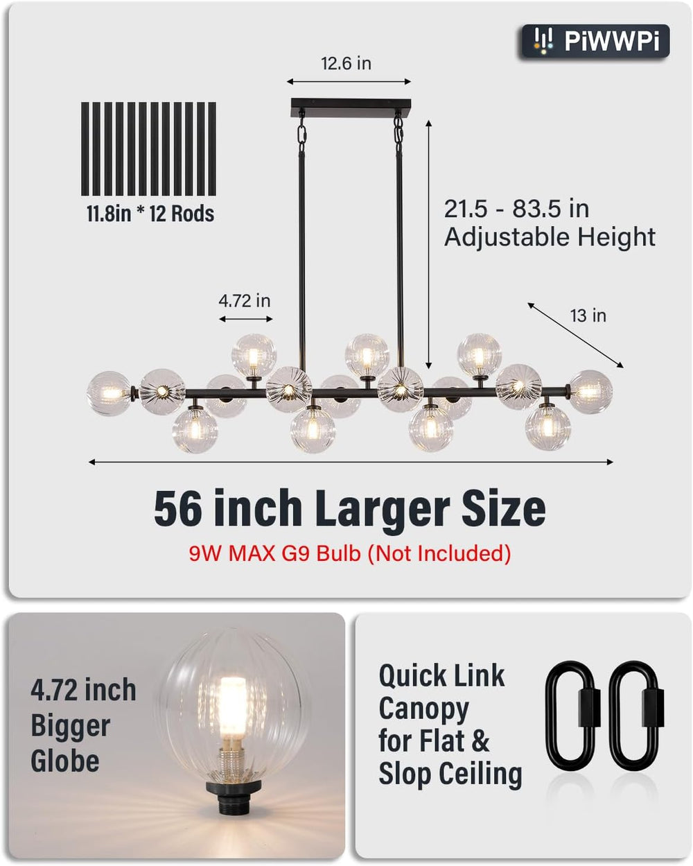 Large Linear Chandeliers for Dining Room Kitchen Island, 55" Long Light ...