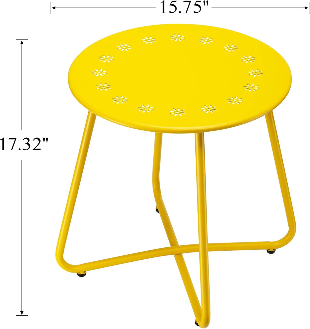 danpinera Outdoor Side Tables with Flower Cut Outs, Weather Resistant Steel P...