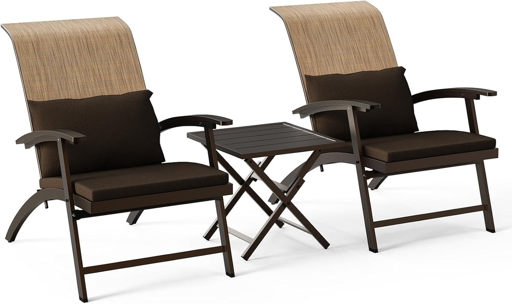 3 Piece Patio Furniture Set, Foldable Textilene Bistro chairs, Metal Table