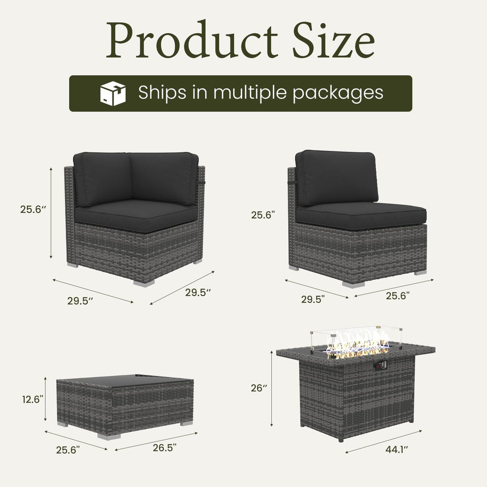 LayinSun 8 Piece Patio Furniture Set with Fire Pit Table, Outdoor Conversatio...