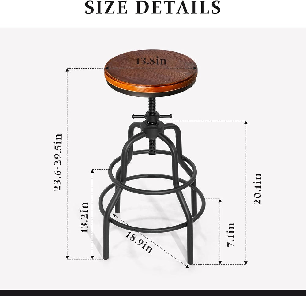 LOKKHAN Vintage Industrial Barstools - 13.8" Dia Round Wooden Brown Seat...