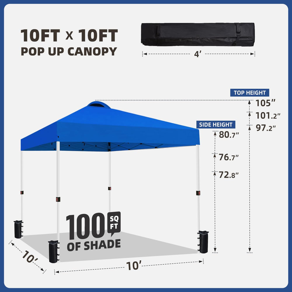 10x10 Pop Up Canopy Tent, Instant Folding Outdoor Shelter with High Strength ...