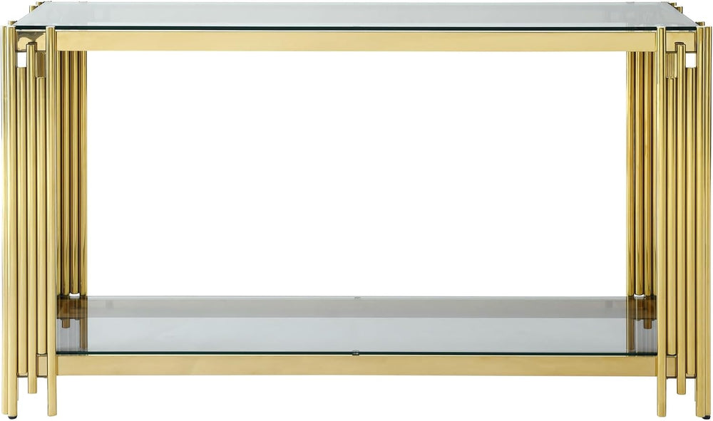 Modern Glass Console Table, 55" Gold Sofa Table with Sturdy Metal Frame ...