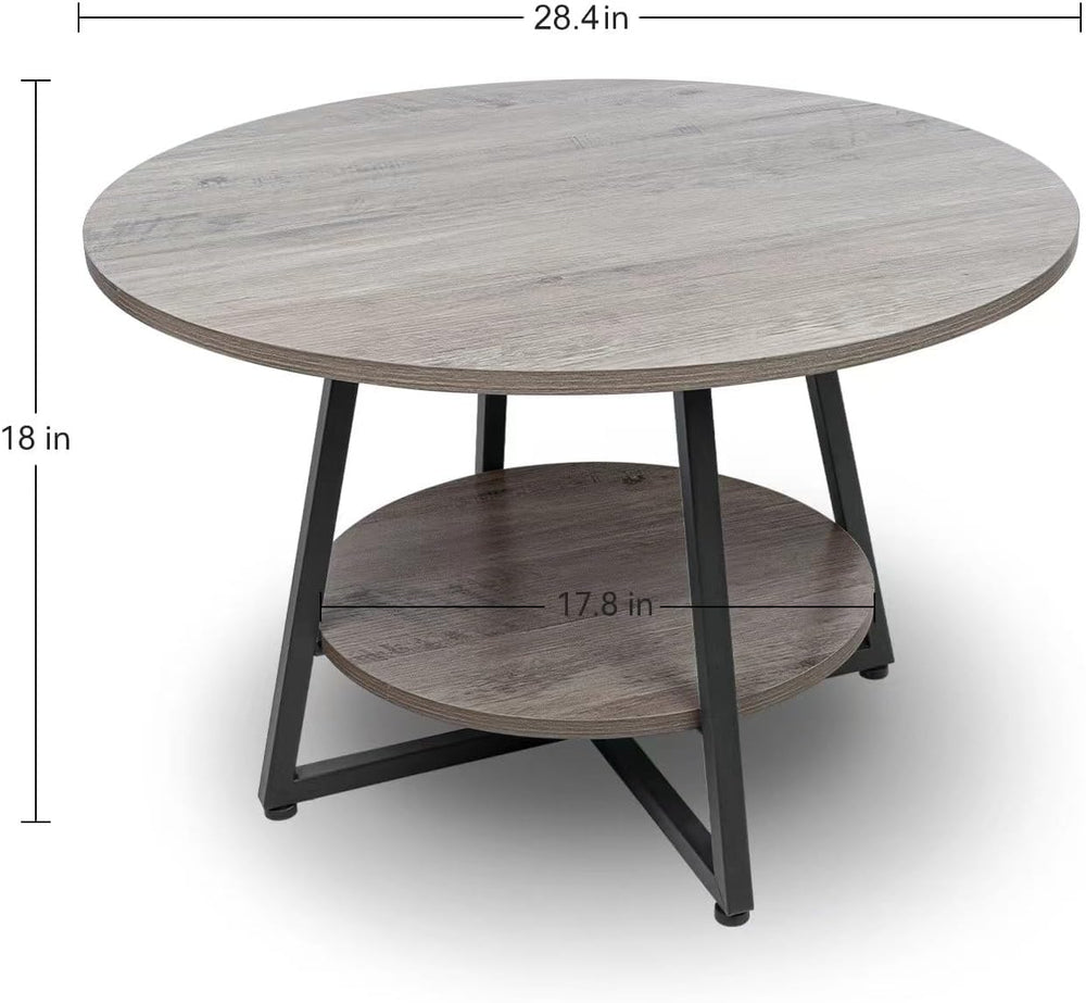 Round Coffee Table, 2-Tier Circle Coffee Table with Storage, Modern Wood Roun...
