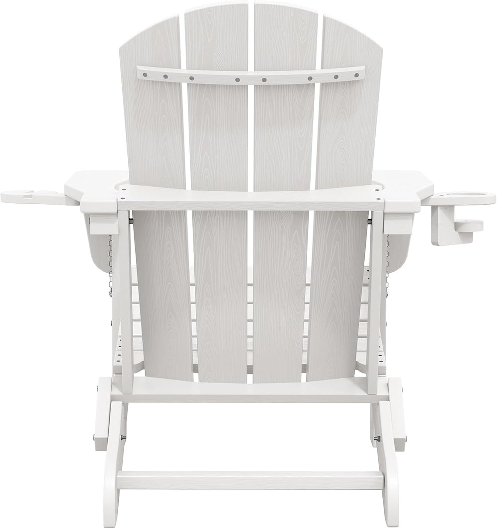 SERWALL Outdoor Adirondack Chairs with 2 Cup Holders,Foldable,White