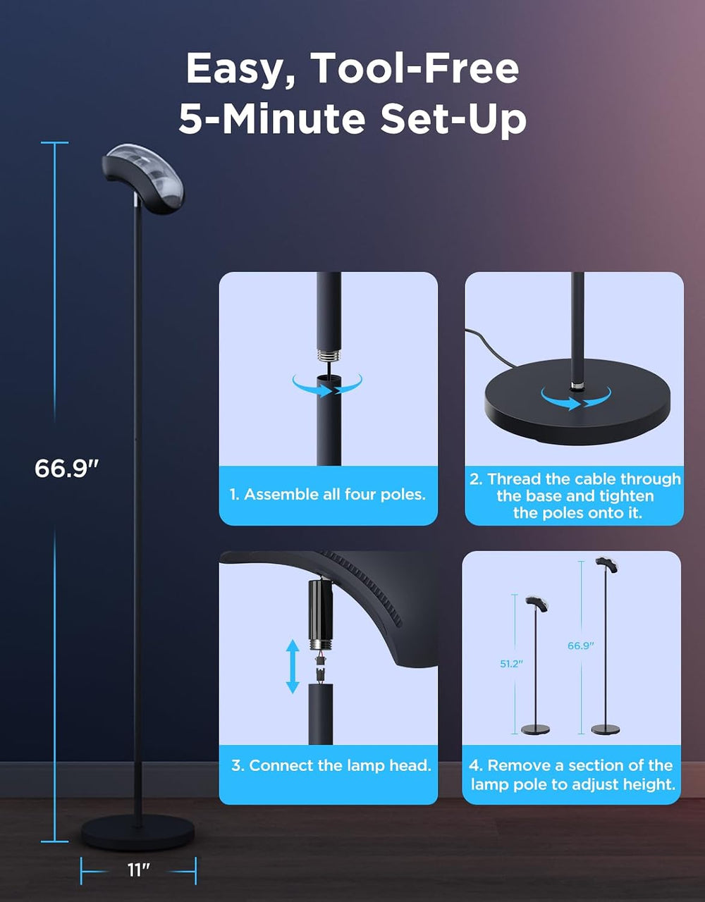 Govee Torchiere Floor Lamp Work with Matter, Alexa, RGBIC Standing Lamp