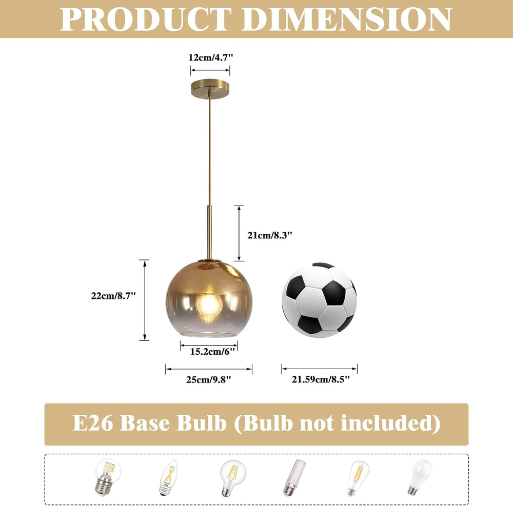 KCO 9.8” Large Mid Century Modern Gradient Gold Glass Globe Pendant Light