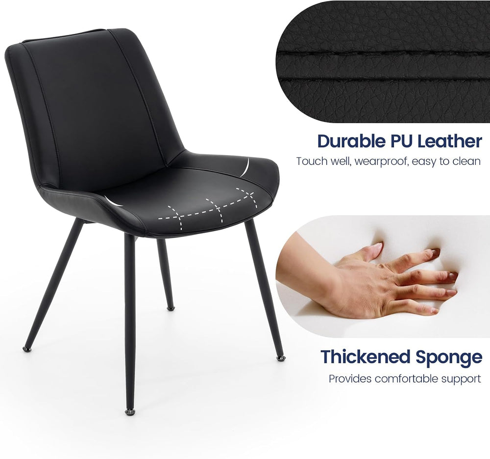 Dining Chairs Set of 2, PU Leather Armless with Metal Legs Black