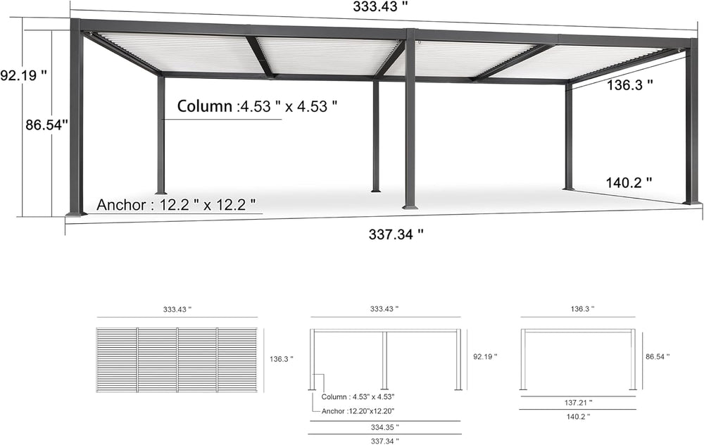 PURPLE LEAF Louvered Pergola 11' × 28' Large Outdoor Aluminum for Patio