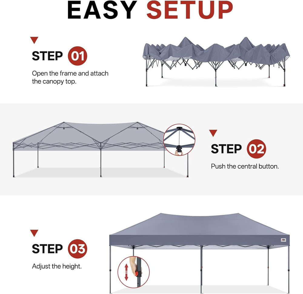 ABCCANOPY 10x20 Pop Up Canopy, Heavy Duty Weather Protection, Light Gray
