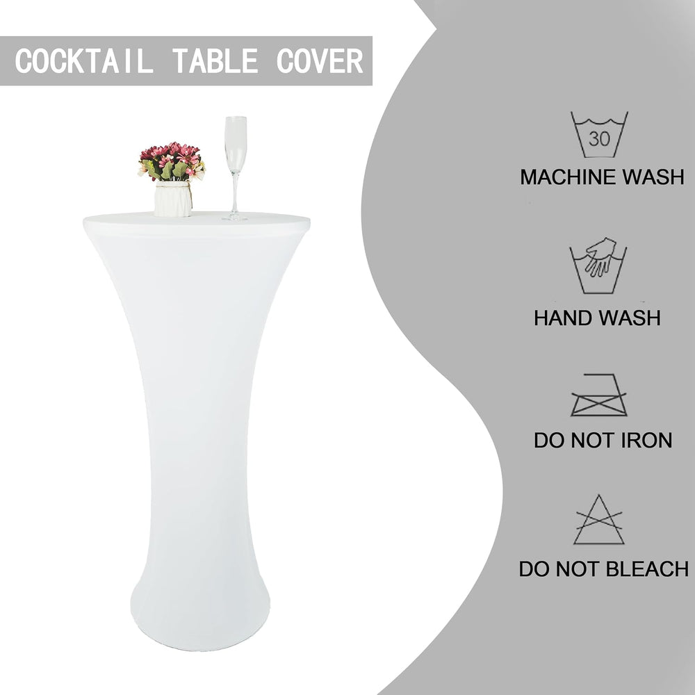 5 Pack 24x43 Inch White Spandex Cocktail Table Cloth Fitted Round Bar Table S...
