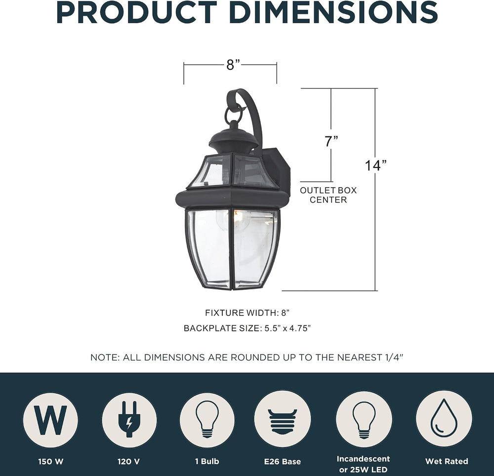 Quoizel Newbury 14" Outdoor Wall Lantern, Mystic Black