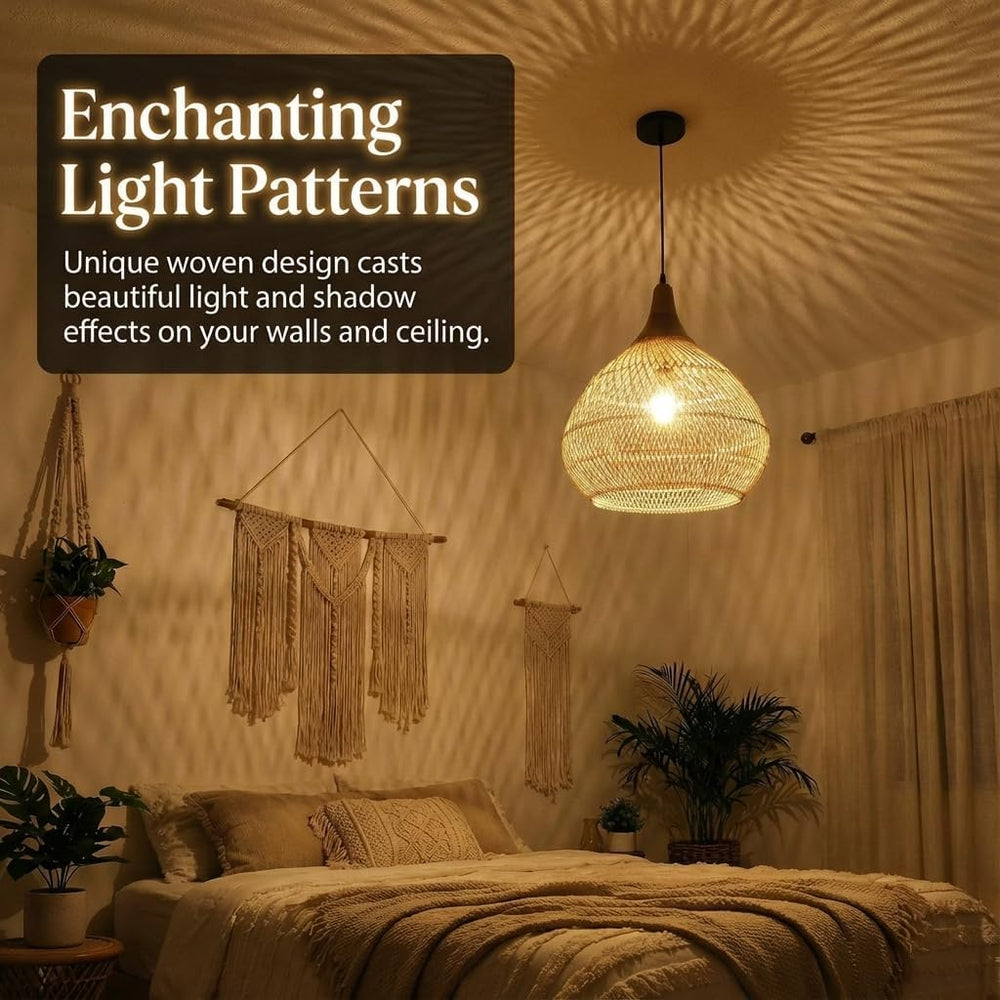 Rattan Pendant Light, 15.7" Rattan Chandelier Hand-Woven Boho Pendant Li...