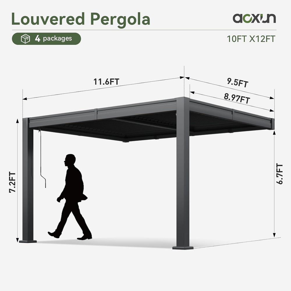 Aoxun Wall Mounted Pergola 10x12 Louvered pergola with Slight Slope Roof