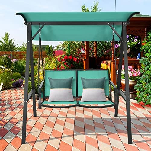 Tangkula 2-Person Patio Swing, Weather Resistant Porch Swing with Adjustable ...