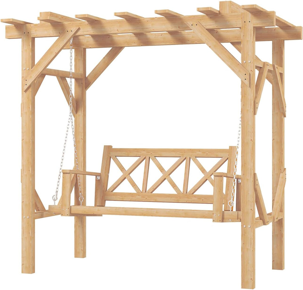 Aoxun 5 FT Cedar Wood Porch Swing, Outdoor Pergola Swing for 3 Person