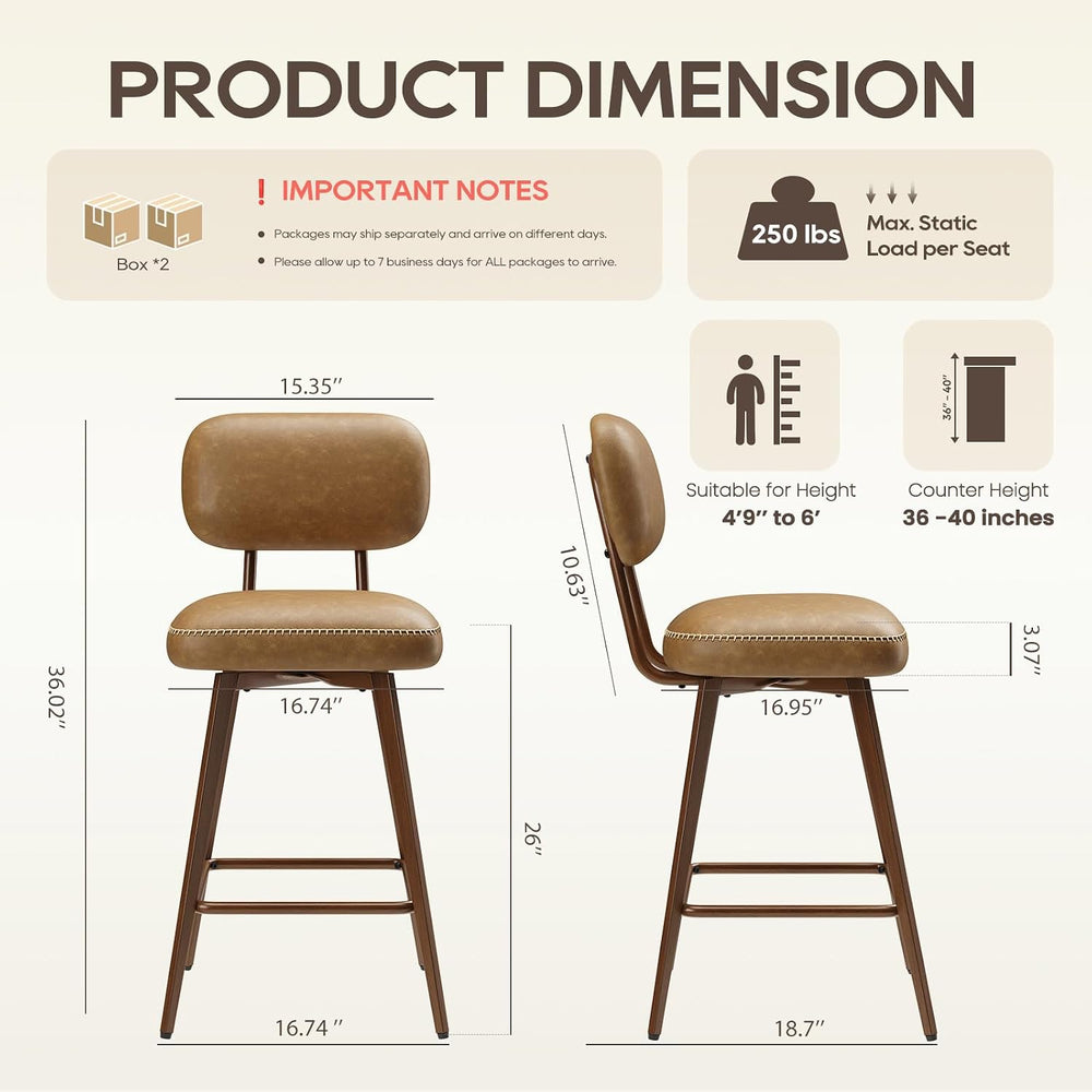 MALOL 26“ Swivel Bar Stools Set of 4, Mid Century PU Leather Counter Height B...