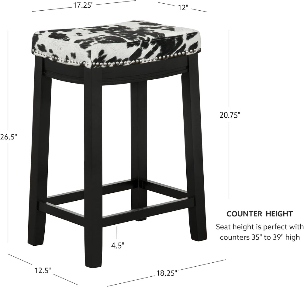 Linon Claridge Black Wooden 24 Incch Seat Height Counter Stool with Black and...