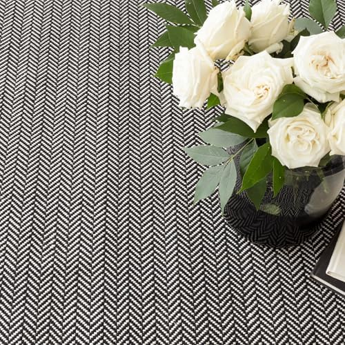 Dash & Albert Herringbone Black/Ivory Indoor/Outdoor Rug, 7'6"x9...