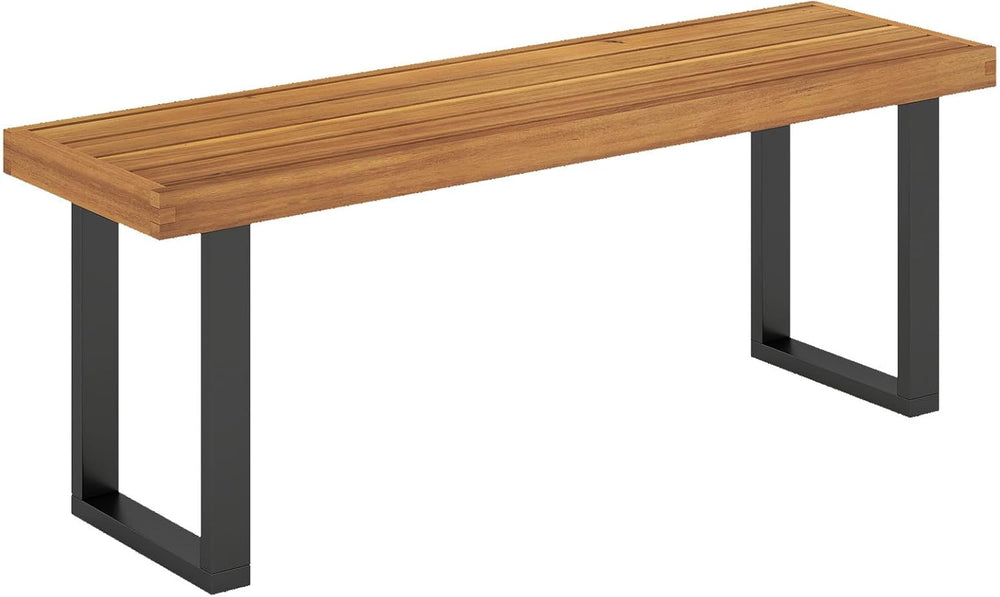 Tangkula Acacia Wood Outdoor Bench, 48" Long Patio Dining Bench w/Metal ...