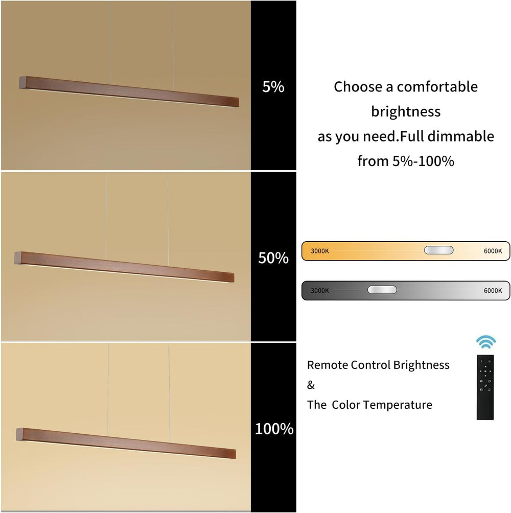 YISDESIGN 59" Wood Linear Pendant Light Fixtures Modern Led 40w Dimmable...