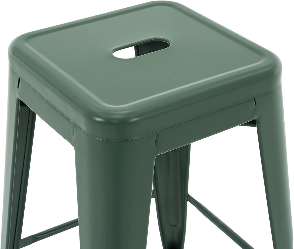 24 Inch Metal Bar Stools Set of 2, Stackable for Indoor Outdoor, Dark Green