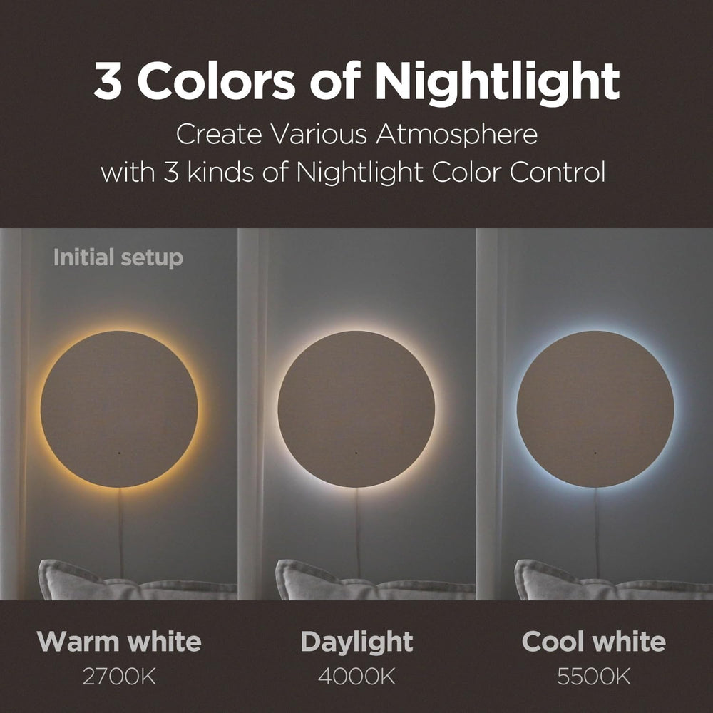 mooas Full Moon LED Silent Wooden Digital Wall Clock with Remote Control, Bac...