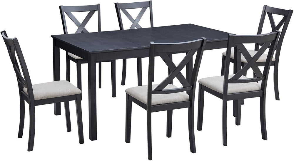 LUXOAK 7-Piece Farmhouse Kitchen Table and Chairs Set for 6, Grey & White
