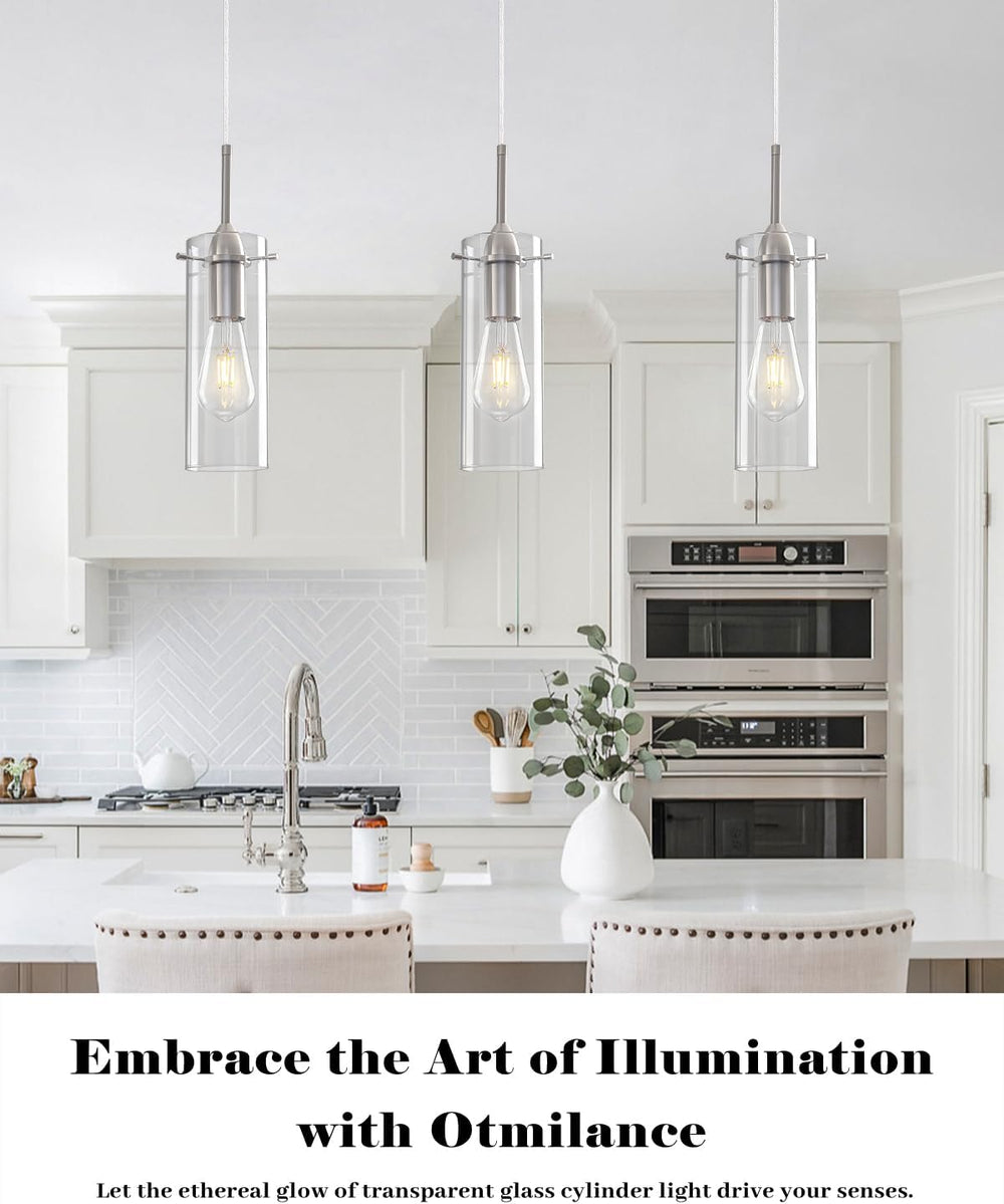 Glass Pendant Lights Kitchen Island 2 Packs, Brushed Nickel Pendant Light, Mo...