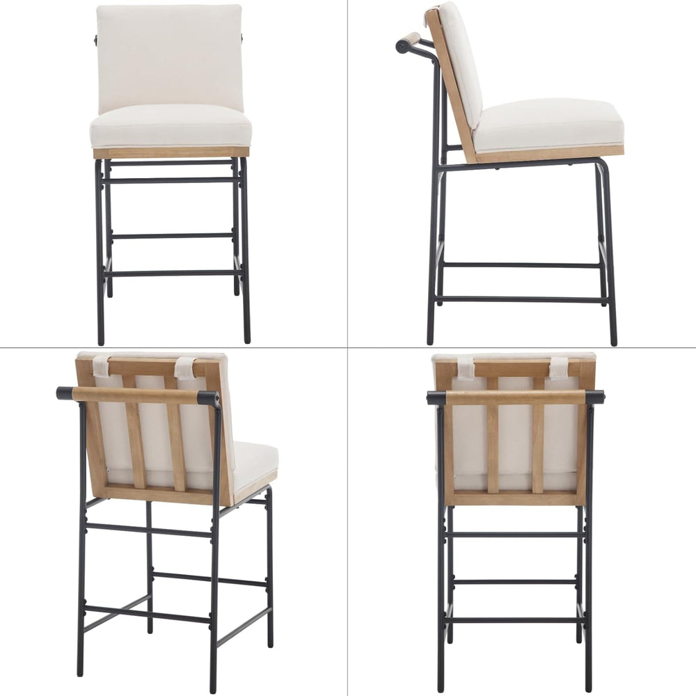 DUOMAY Mid Century Linen 26" Seat Height Counter Stools Set of 4, Beige
