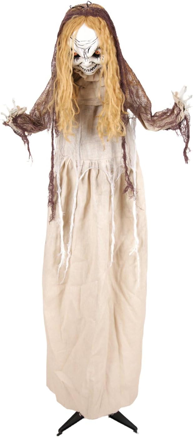Haunted Hill Farm 3.9-Ft. Rising Head Creepy Girl Halloween Animatronic