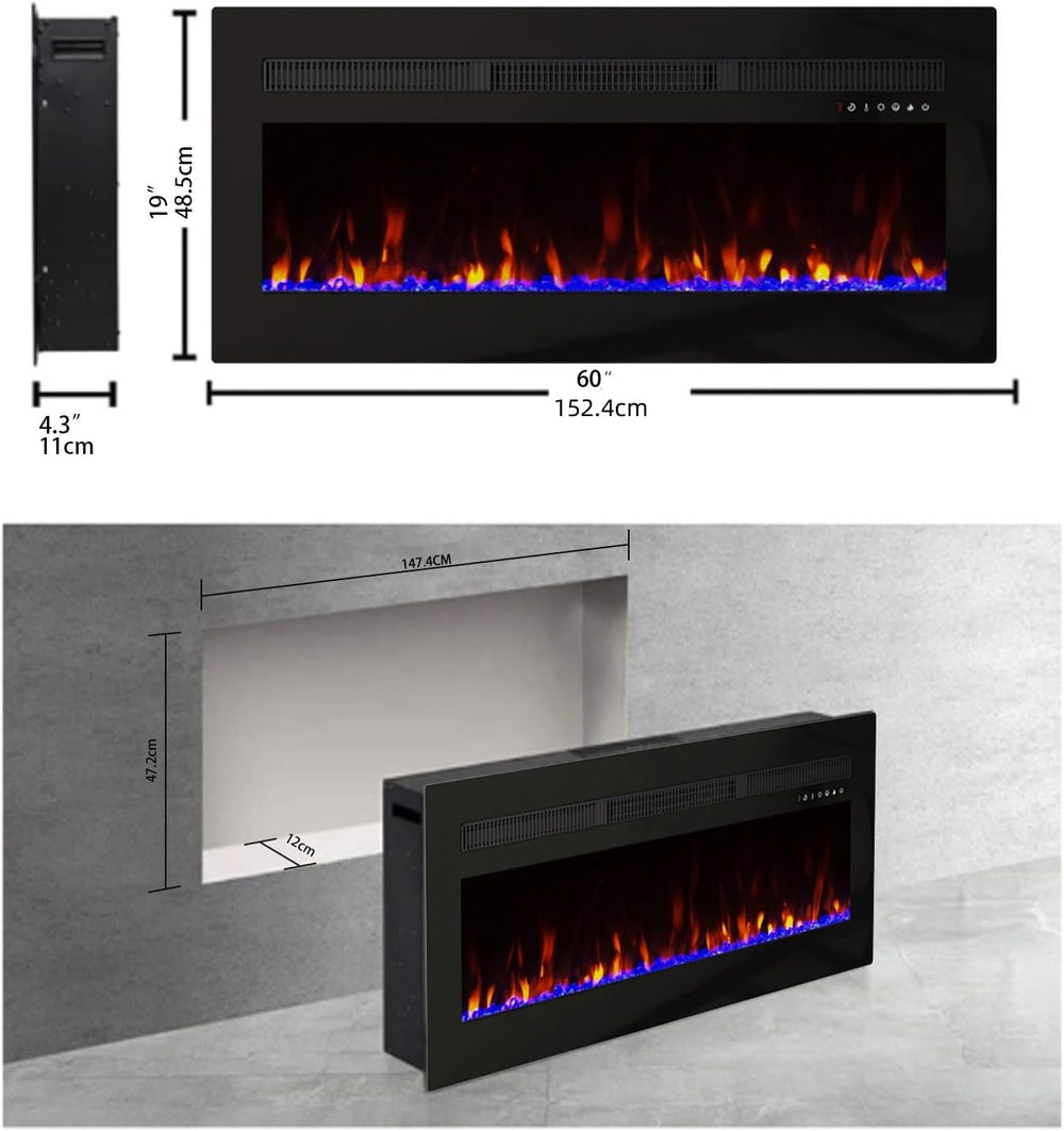 Panana Electric Fireplace Heater Wall Mounted, 60 inch Wide Recessed Electric...