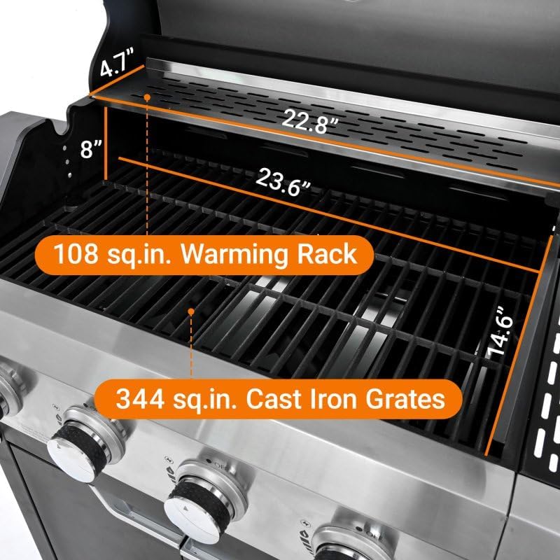 Endark 4-Burner Heavy-Duty Stainless Steel Gas Grill - Portable Outdoor Cooki...