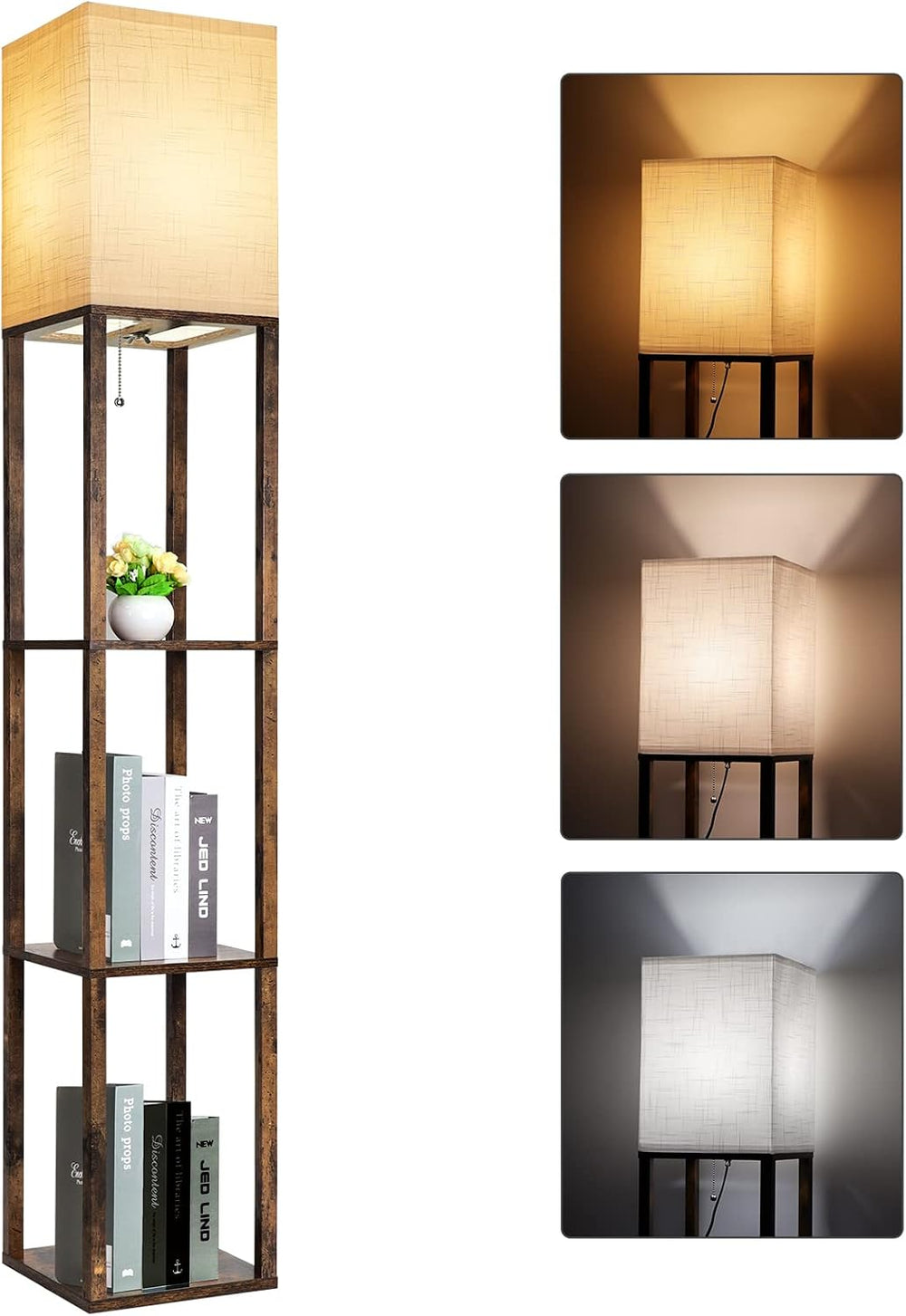 RUNTOP Floor Lamp with Shelves, Modern Shelf Lamp for Display Storage, 3 Colo...
