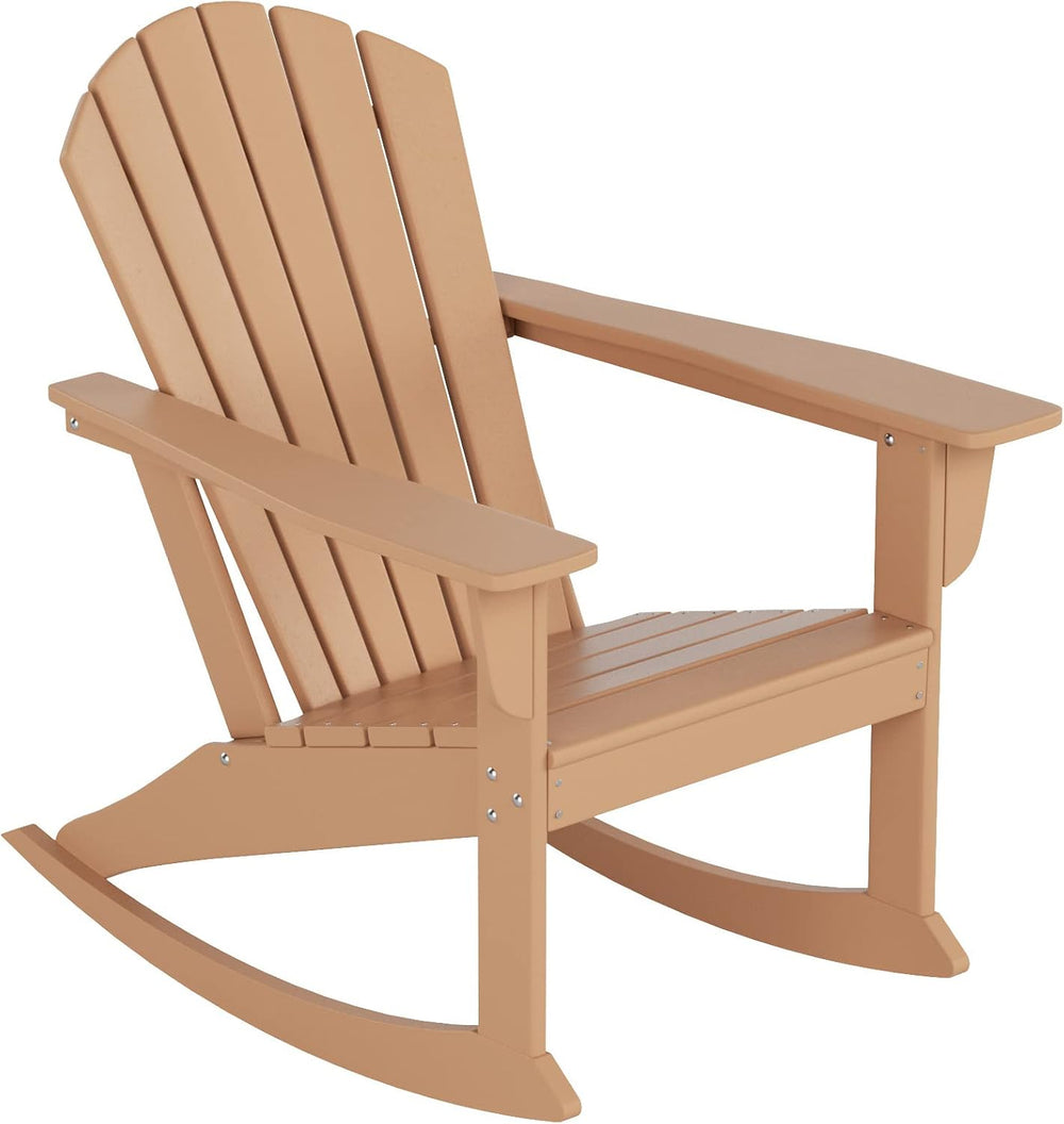 WestinTrends Dylan Outdoor Patio Poly Plastic Adirondack Rocking Chair, Teak