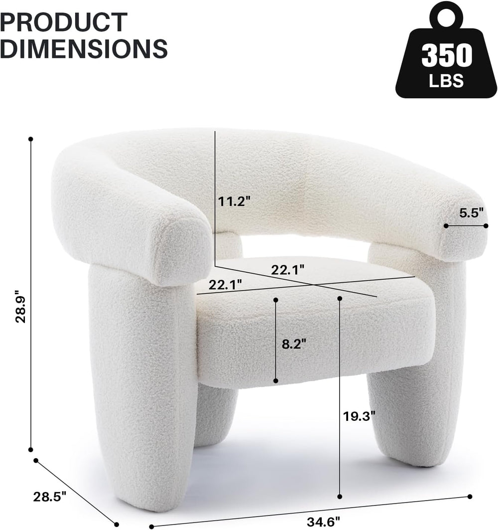 Boucle Barrel Accent Chair Modern Teddy Round Armchair, Cream White