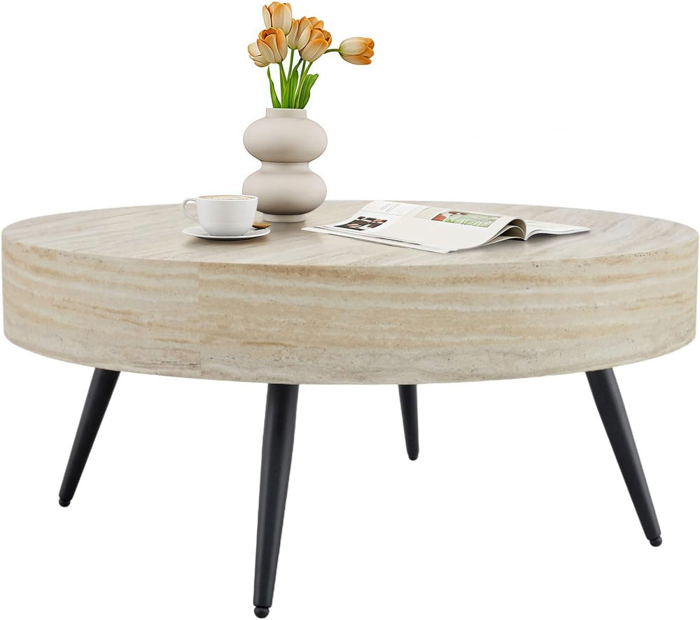 LKTART Round Coffee Table, Mid Century Small Coffee Table with Metal Legs, Wo...