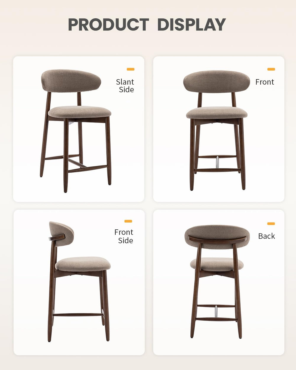Bar Stools Set of 1, 25.6″ Counter Height Bar Stools with Wood Legs