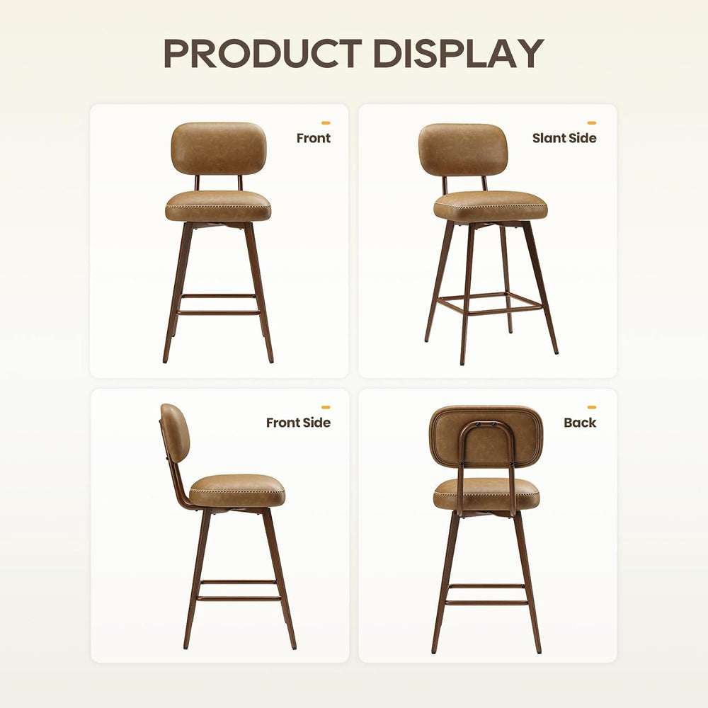 MALOL 26“ Swivel Bar Stools Set of 4, Mid Century PU Leather Counter Height B...